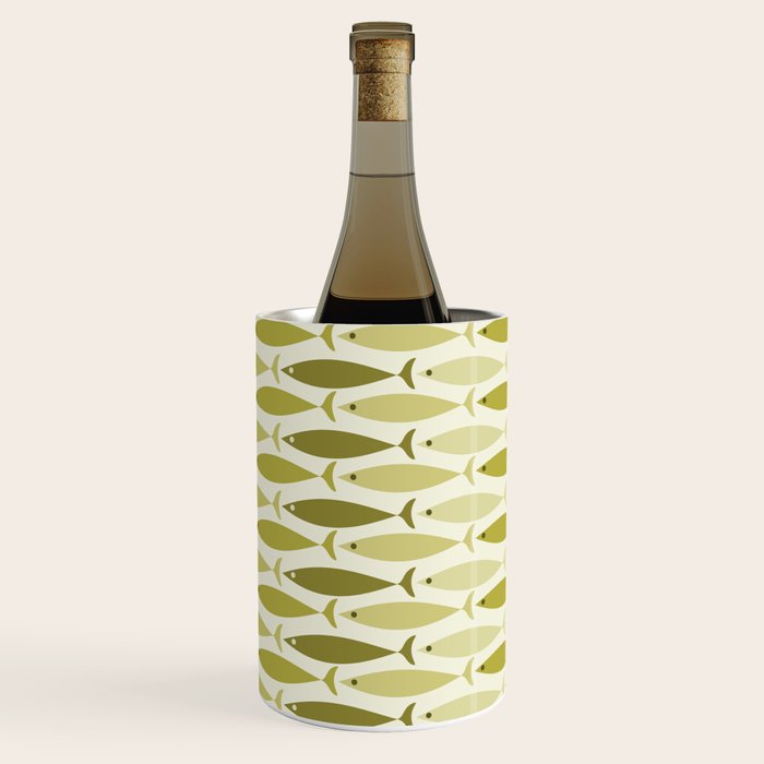 Mid Century Modern Fish Stripe Pattern in Olive Khaki Green Tones Wine Chiller Gallery Image 2