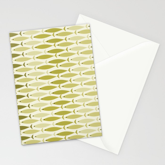 Mid Century Modern Fish Stripe Pattern in Olive Khaki Green Tones Stationery Card Gallery Image 2