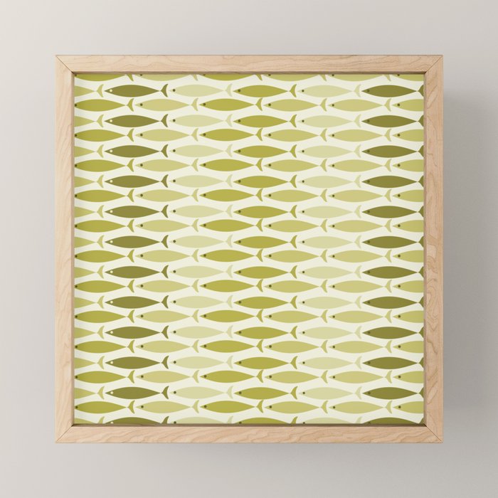 Mid Century Modern Fish Stripe Pattern in Olive Khaki Green Tones Mini Art Print Gallery Image 1