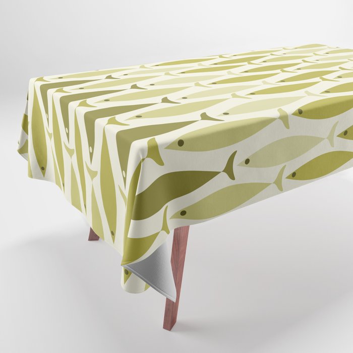 Mid Century Modern Fish Stripe Pattern in Olive Khaki Green Tones Tablecloth Gallery Image 1