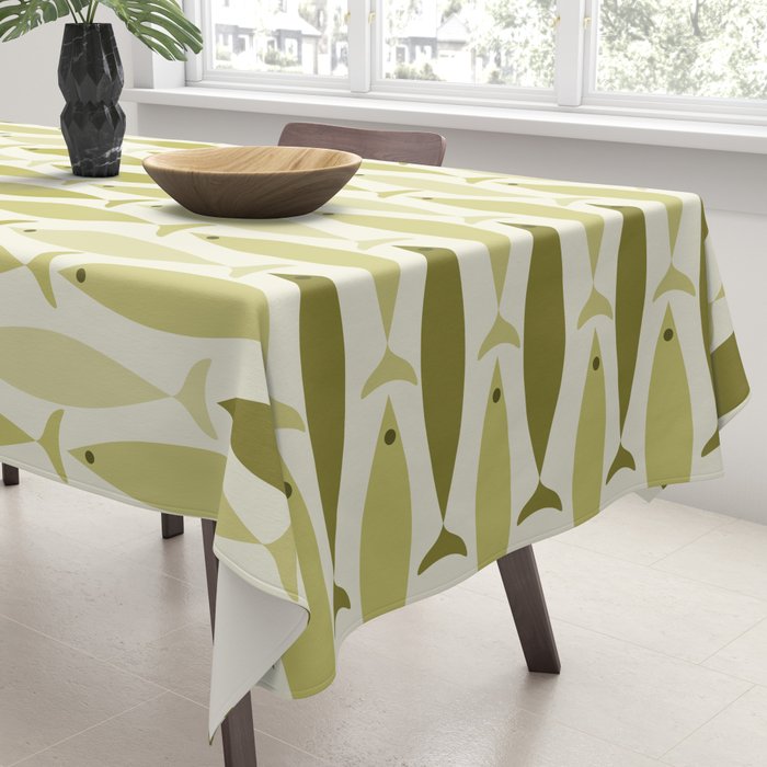 Mid Century Modern Fish Stripe Pattern in Olive Khaki Green Tones Tablecloth Gallery Image 3