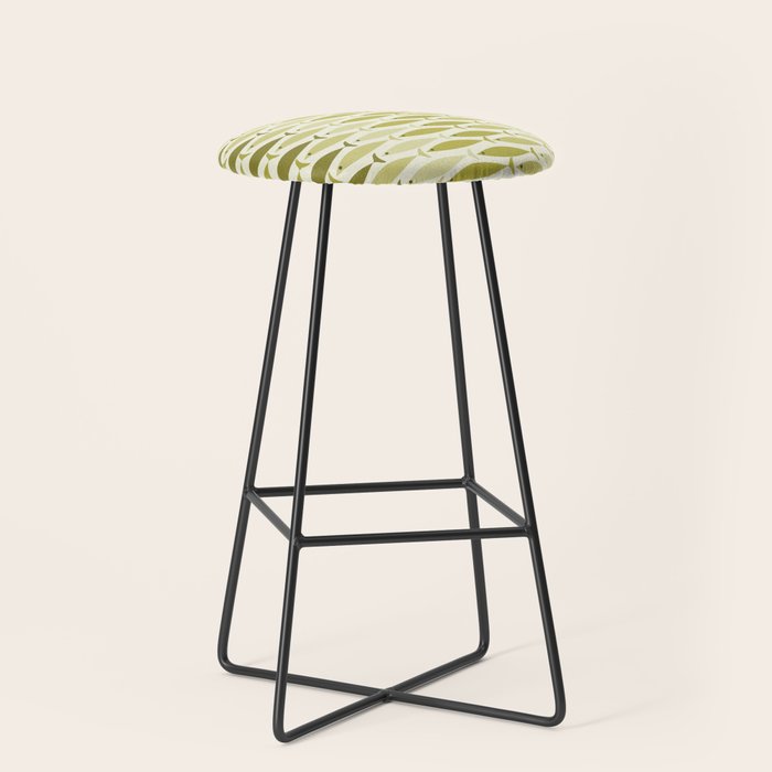 Mid Century Modern Fish Stripe Pattern in Olive Khaki Green Tones Stool Gallery Image 1