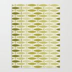 Mid Century Modern Fish Stripe Pattern in Olive Khaki Green Tones Poster Gallery Image 4