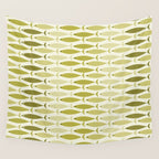 Mid Century Modern Fish Stripe Pattern in Olive Khaki Green Tones Wall Tapestry Gallery Image 4