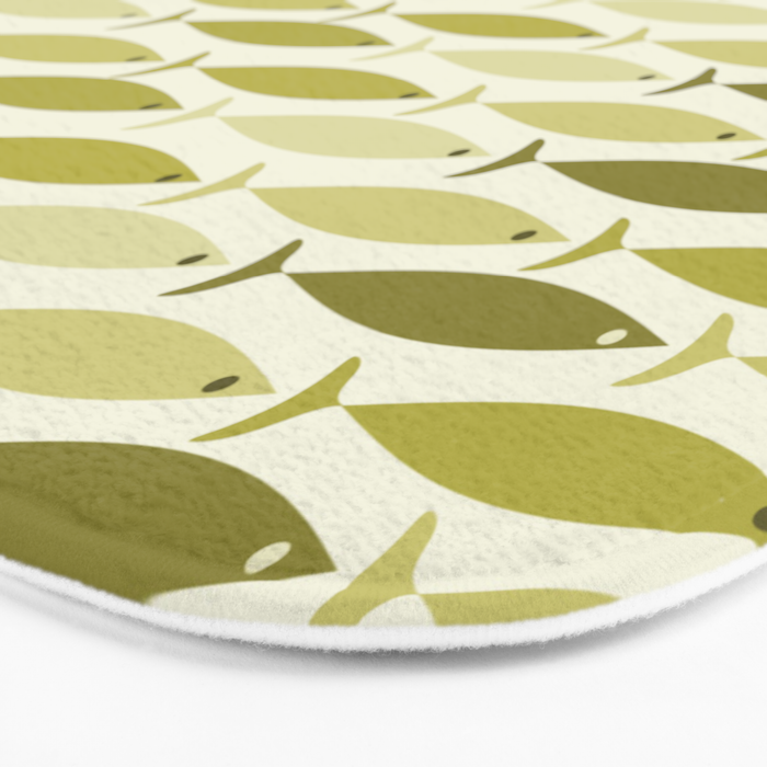 Mid Century Modern Fish Stripe Pattern in Olive Khaki Green Tones Bath Mat Gallery Image 3