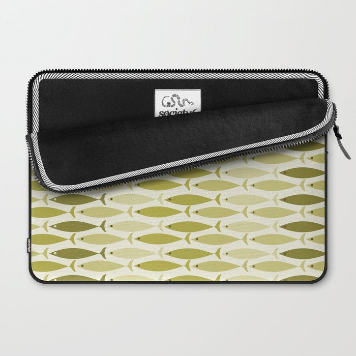 Mid Century Modern Fish Stripe Pattern in Olive Khaki Green Tones Laptop Sleeve Gallery Image 2