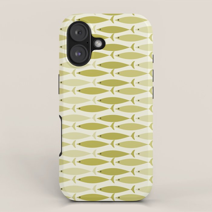 Mid Century Modern Fish Stripe Pattern in Olive Khaki Green Tones iPhone Case Gallery Image 1