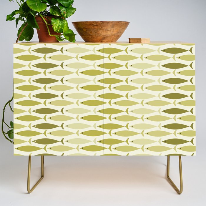 Mid Century Modern Fish Stripe Pattern in Olive Khaki Green Tones Credenza Gallery Image 1