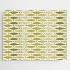 Mid Century Modern Fish Stripe Pattern in Olive Khaki Green Tones Jigsaw Puzzle Gallery Image 1