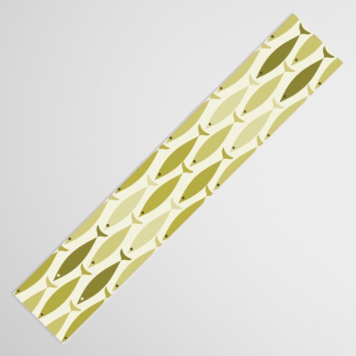 Mid Century Modern Fish Stripe Pattern in Olive Khaki Green Tones Table Runner Gallery Image 3