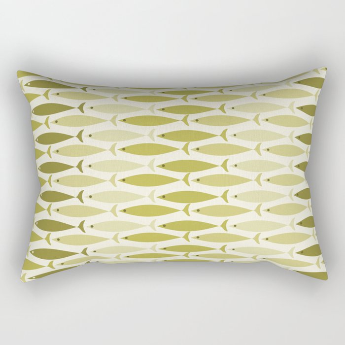 Mid Century Modern Fish Stripe Pattern in Olive Khaki Green Tones Rectangular Pillow Gallery Image 1