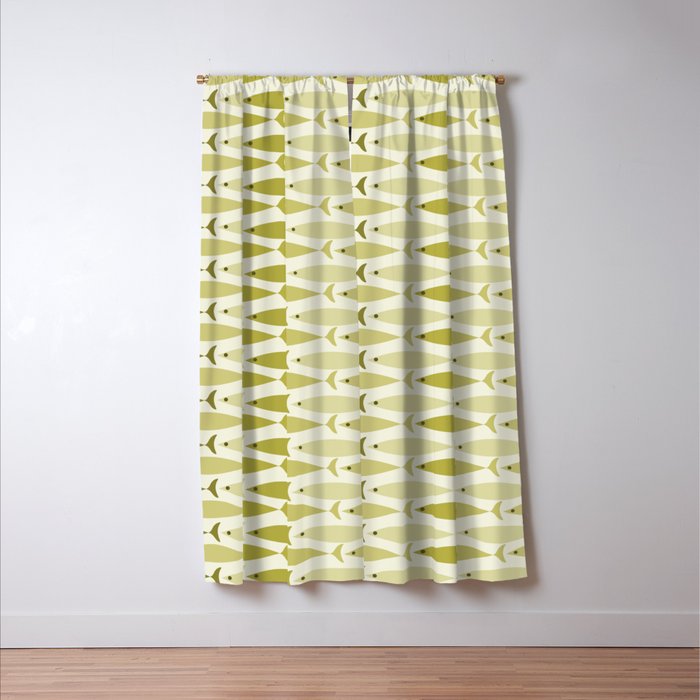 Mid Century Modern Fish Stripe Pattern in Olive Khaki Green Tones Window Curtain Gallery Image 3