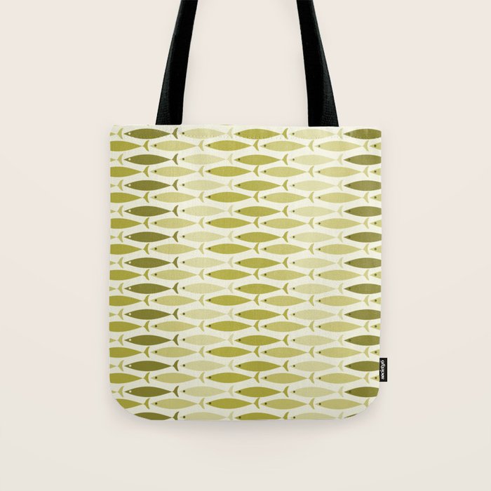 Mid Century Modern Fish Stripe Pattern in Olive Khaki Green Tones Tote Bag Gallery Image 1