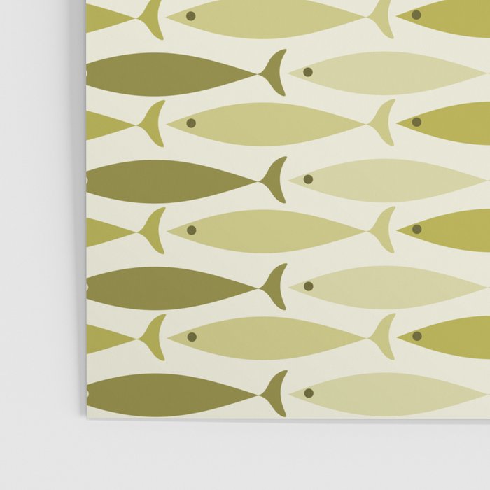 Mid Century Modern Fish Stripe Pattern in Olive Khaki Green Tones Poster Gallery Image 3