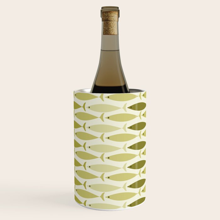 Mid Century Modern Fish Stripe Pattern in Olive Khaki Green Tones Wine Chiller Gallery Image 3