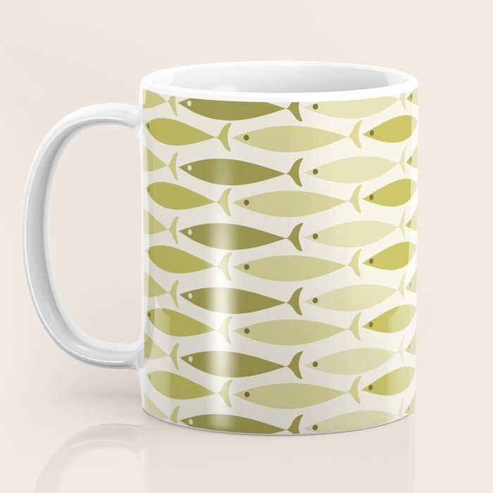 Mid Century Modern Fish Stripe Pattern in Olive Khaki Green Tones Coffee Mug Gallery Image 3