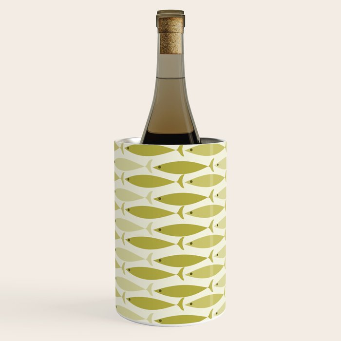 Mid Century Modern Fish Stripe Pattern in Olive Khaki Green Tones Wine Chiller Gallery Image 1
