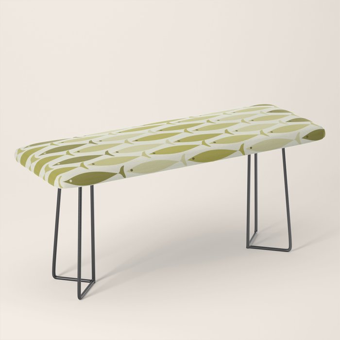 Mid Century Modern Fish Stripe Pattern in Olive Khaki Green Tones Bench Gallery Image 1
