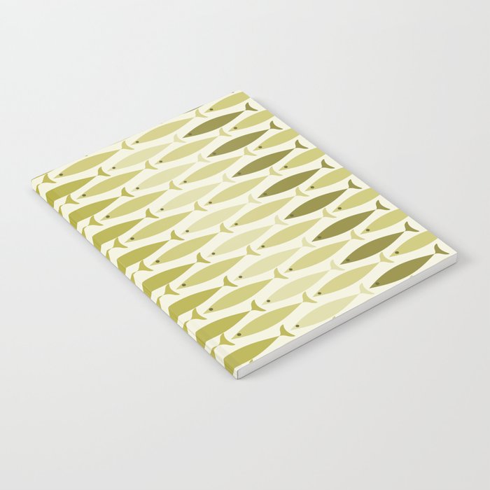 Mid Century Modern Fish Stripe Pattern in Olive Khaki Green Tones Notebook Gallery Image 2