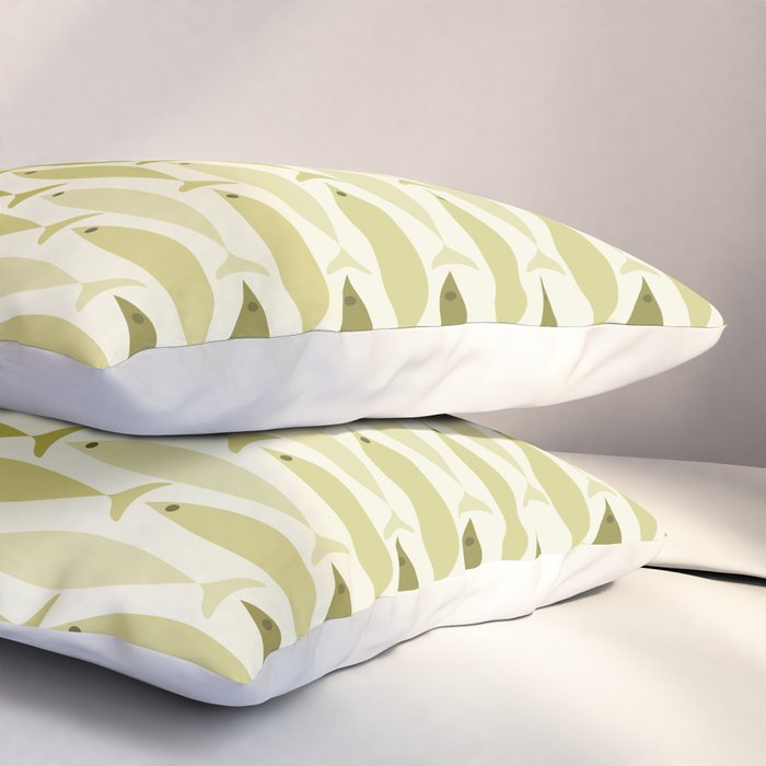 Mid Century Modern Fish Stripe Pattern in Olive Khaki Green Tones Pillow Sham Gallery Image 3