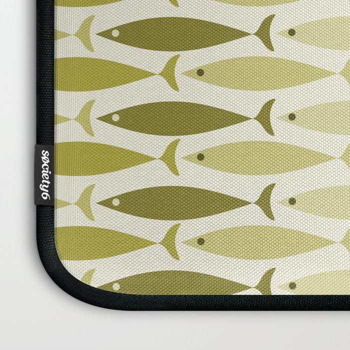 Mid Century Modern Fish Stripe Pattern in Olive Khaki Green Tones Laptop Sleeve Gallery Image 3