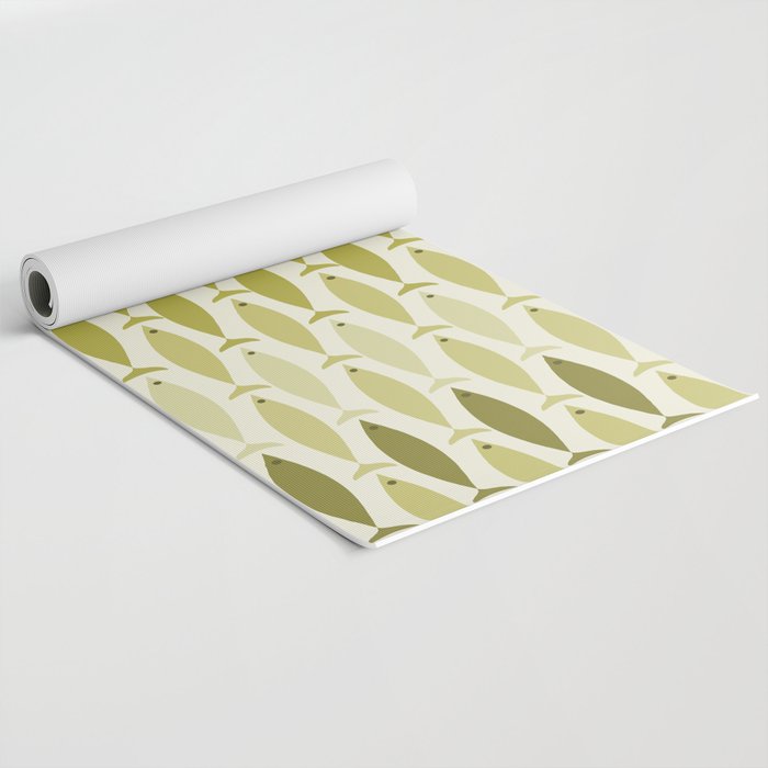 Mid Century Modern Fish Stripe Pattern in Olive Khaki Green Tones Yoga Mat Gallery Image 2