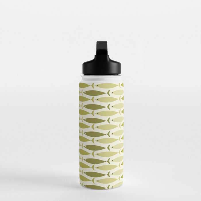 Mid Century Modern Fish Stripe Pattern in Olive Khaki Green Tones Water Bottle Gallery Image 3