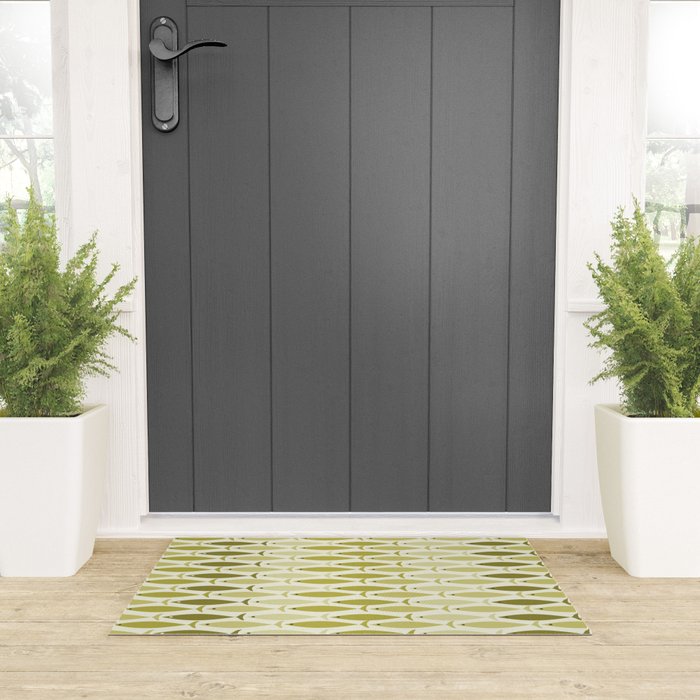 Mid Century Modern Fish Stripe Pattern in Olive Khaki Green Tones Welcome Mat Gallery Image 3