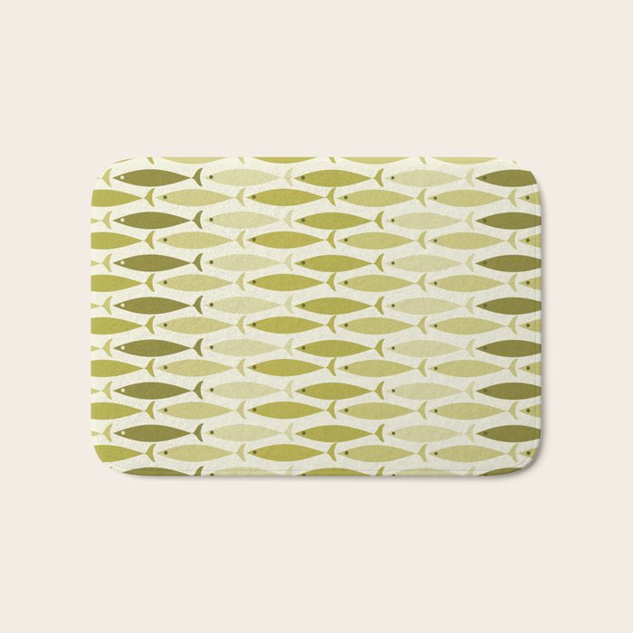 Mid Century Modern Fish Stripe Pattern in Olive Khaki Green Tones Bath Mat Gallery Image 1