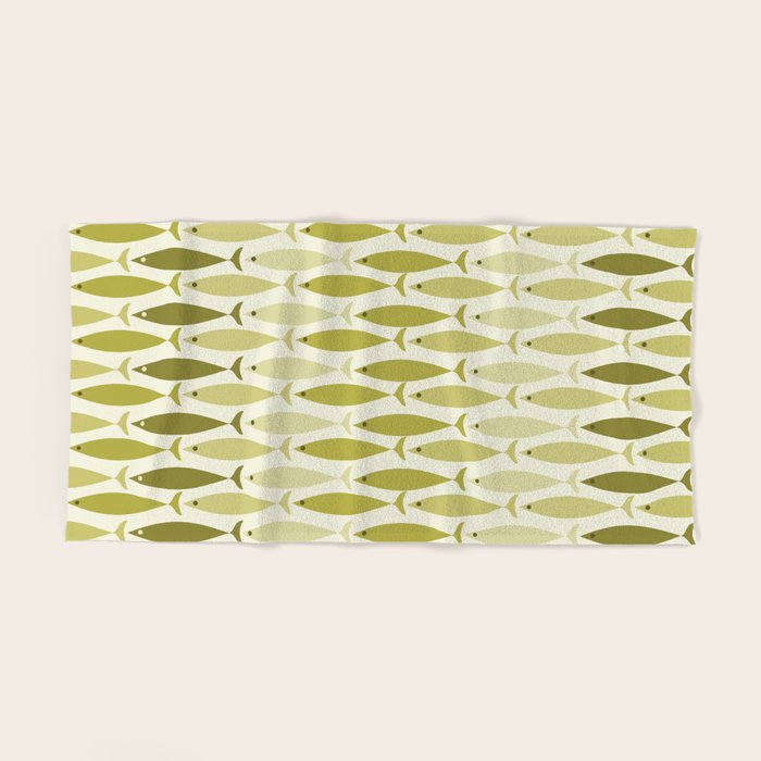Mid Century Modern Fish Stripe Pattern in Olive Khaki Green Tones Bath Towel Gallery Image 2