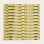 Mid Century Modern Fish Stripe Pattern in Olive Khaki Green Tones Wood Wall Art Gallery Image 1