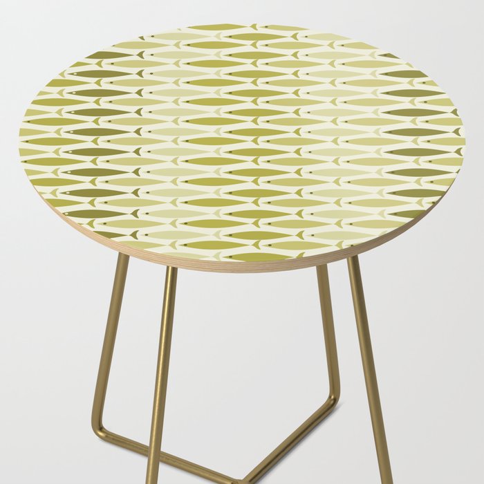 Mid Century Modern Fish Stripe Pattern in Olive Khaki Green Tones Side Table Gallery Image 2