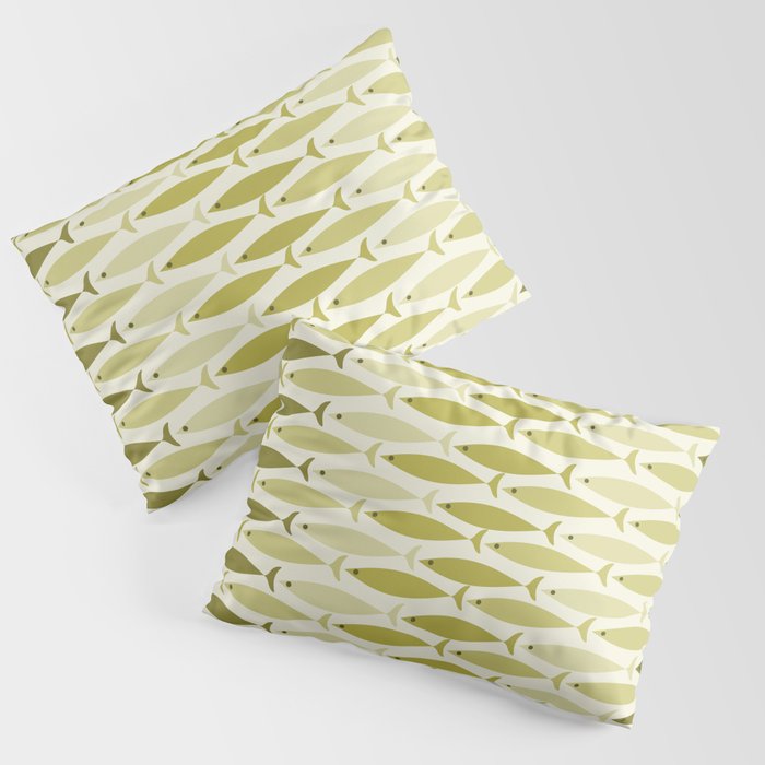 Mid Century Modern Fish Stripe Pattern in Olive Khaki Green Tones Pillow Sham Gallery Image 3