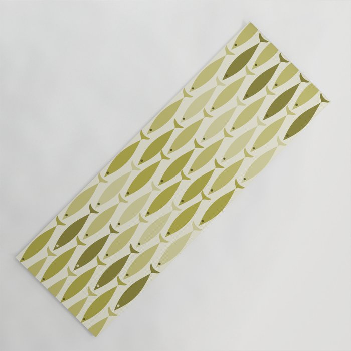 Mid Century Modern Fish Stripe Pattern in Olive Khaki Green Tones Yoga Mat Gallery Image 1