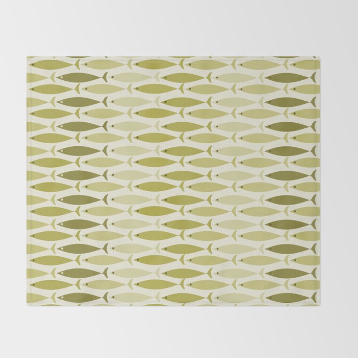 Mid Century Modern Fish Stripe Pattern in Olive Khaki Green Tones Throw Blanket Gallery Image 2