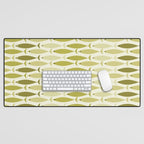 Mid Century Modern Fish Stripe Pattern in Olive Khaki Green Tones Desk Mat Gallery Image 1