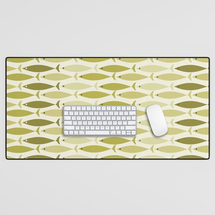 Mid Century Modern Fish Stripe Pattern in Olive Khaki Green Tones Desk Mat Gallery Image 1