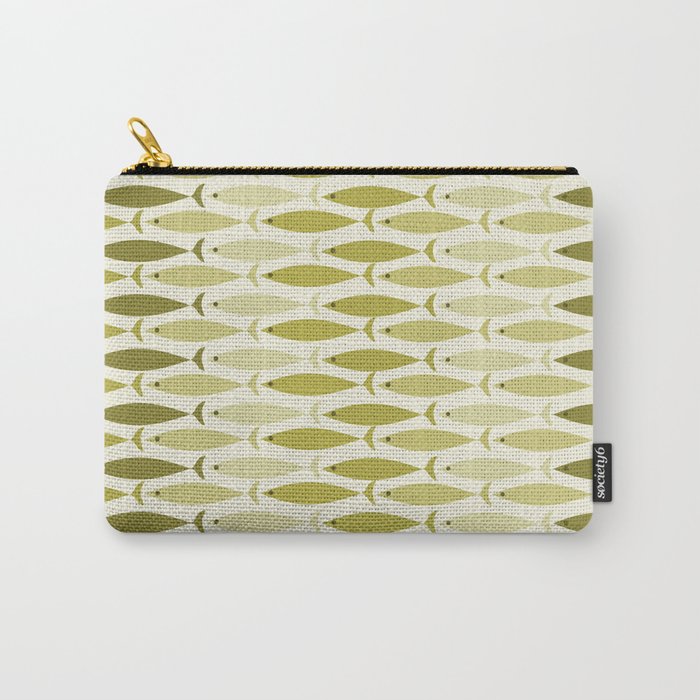 Mid Century Modern Fish Stripe Pattern in Olive Khaki Green Tones Carry All Pouch Gallery Image 1