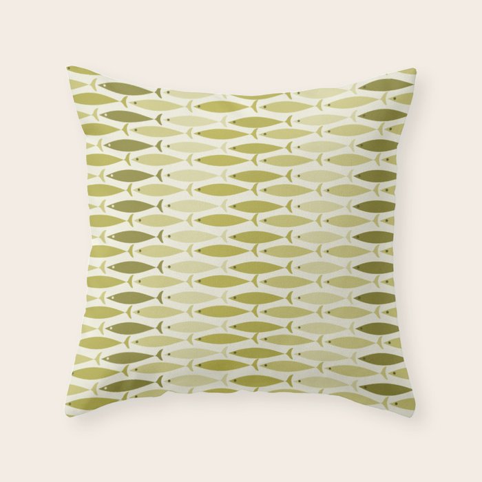 Mid Century Modern Fish Stripe Pattern in Olive Khaki Green Tones Throw Pillow Gallery Image 1