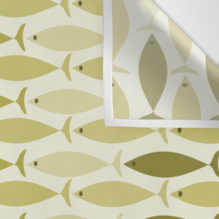 Mid Century Modern Fish Stripe Pattern in Olive Khaki Green Tones Wall Tapestry Gallery Image 3