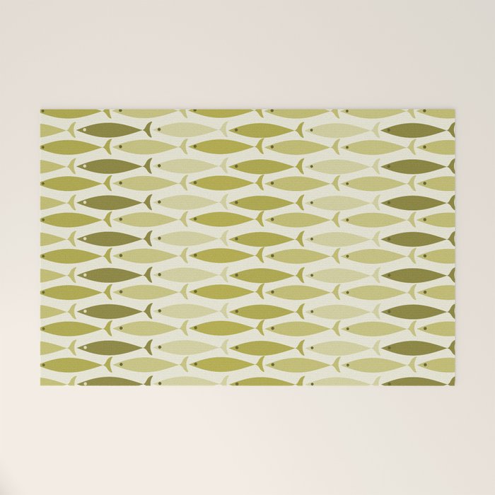 Mid Century Modern Fish Stripe Pattern in Olive Khaki Green Tones Welcome Mat Gallery Image 1