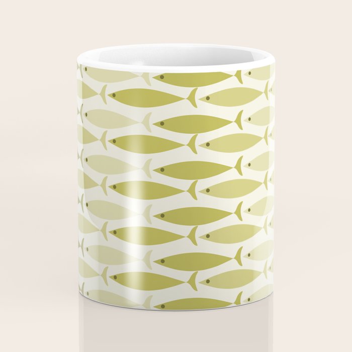 Mid Century Modern Fish Stripe Pattern in Olive Khaki Green Tones Coffee Mug Gallery Image 4