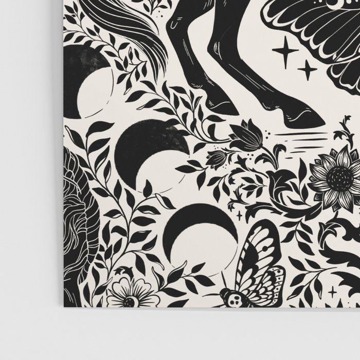 Celestial Unicorn Damask Cream & Black Poster Gallery Image 3