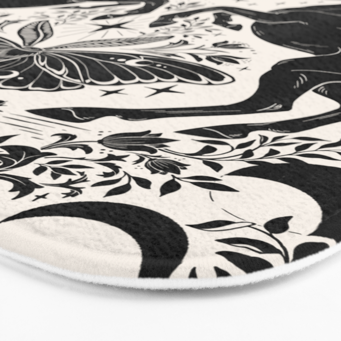Celestial Unicorn Damask Cream & Black Bath Mat Gallery Image 3