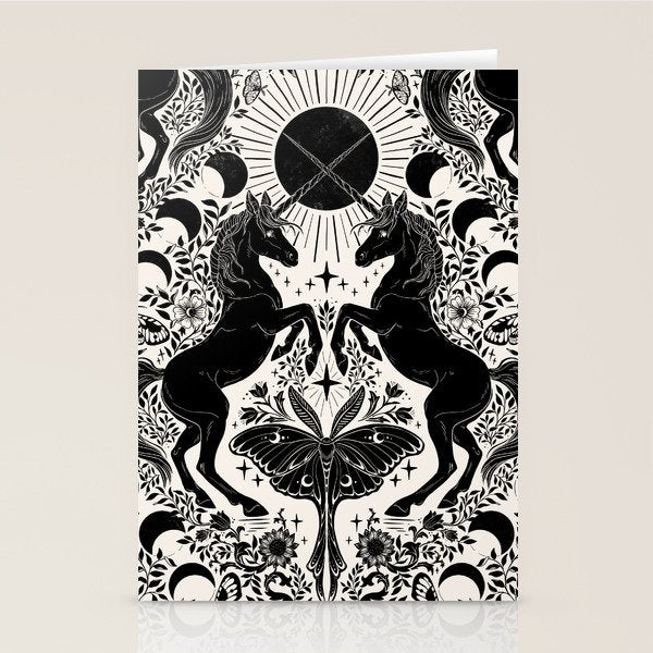 Celestial Unicorn Damask Cream & Black Stationery Card Gallery Image 1