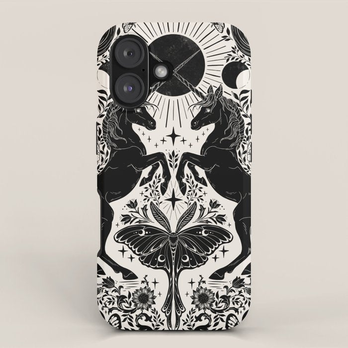 Celestial Unicorn Damask Cream & Black iPhone Case Gallery Image 1