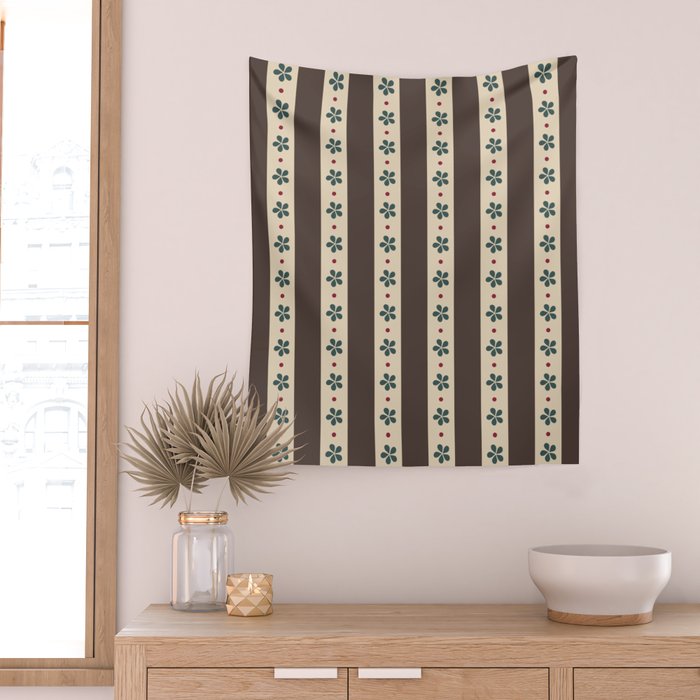 Brown Stripes And Flowers Wall Tapestry Gallery Image 2