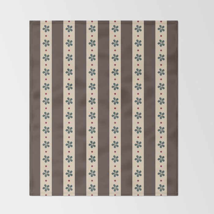 Brown Stripes And Flowers Throw Blanket Gallery Image 2