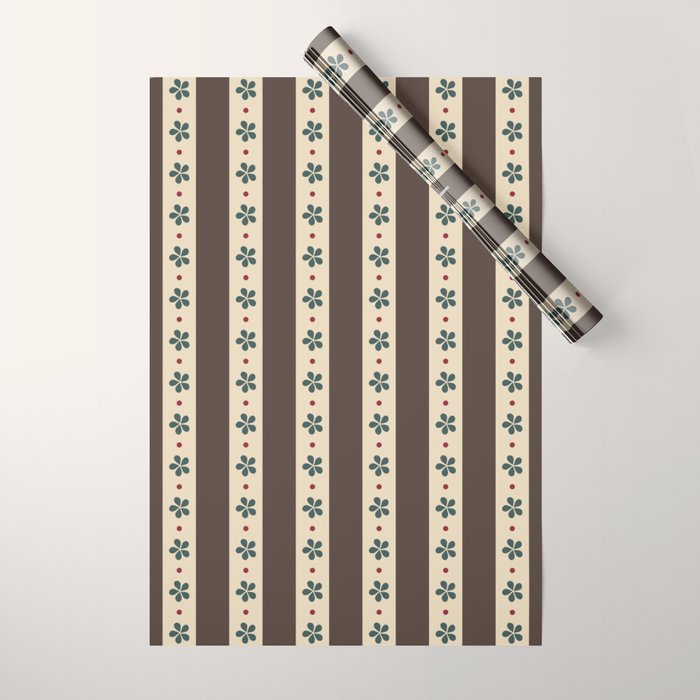Brown Stripes And Flowers Wrapping Paper Gallery Image 1