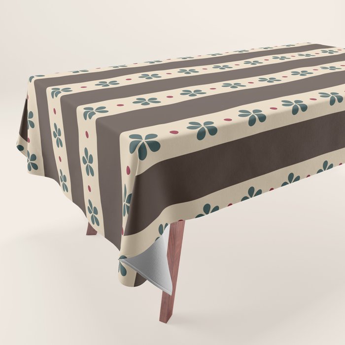 Brown Stripes And Flowers Tablecloth Gallery Image 1